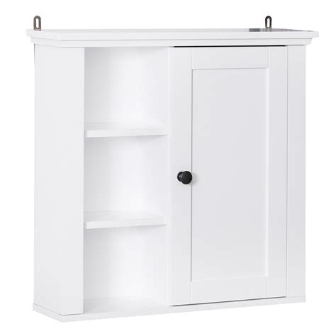It has a crown top, 3 open front shelves and a back with a vertically. HOMCOM 21" Wood Wall Mount Bathroom Linen Storage Cabinet ...