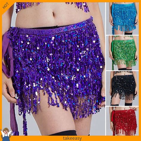 Tee Belly Dancing Skirt Shining Mini Skirt Exquisite Bohemia Style Short Belly Dance Fringed