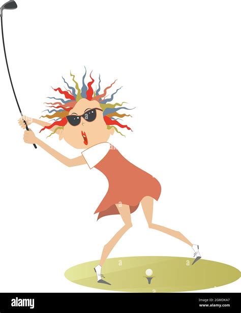 Cartoon Golfer Woman On The Golf Course Illustration Funny Golfer