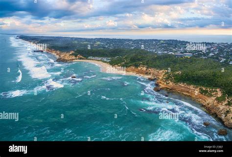 Aerial Panoramic View Of Sorrento Ocean Beach And Beautiful Coastline