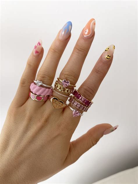 Colorful Aesthetic Y2k Rings Swag Nails Nail Jewelry Short Acrylic
