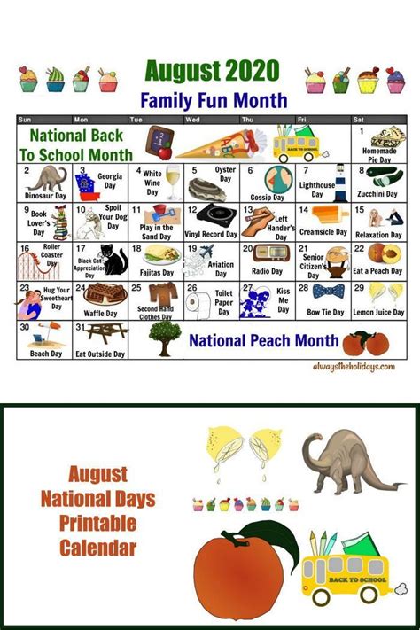 August National Day Calendar Free Printable Of National Days