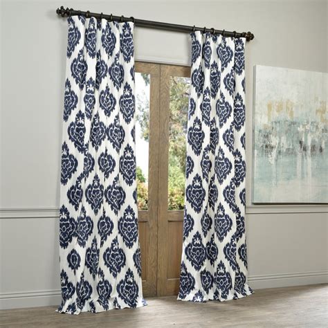 Shop Exclusive Fabrics Ikat Blue Printed Cotton Single Curtain Panel