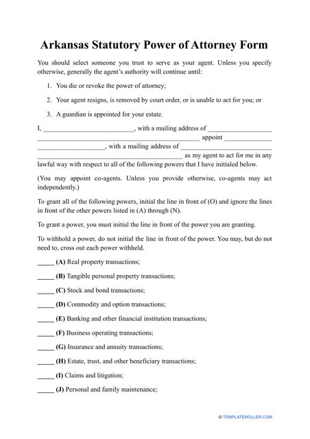 Arkansas Statutory Power Of Attorney Form Fill Out Sign Online And