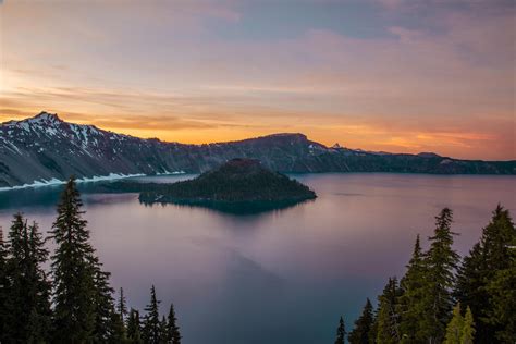 Fiery Sunset At Crater Lake Or Forest Fires Turned The Entire Sky
