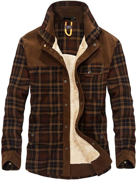 haellun men s long sleeve sherpa lined shirt jacket flannel plaid