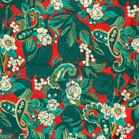 Green And Red Floral Paisley Cotton Fabric Etsy Uk