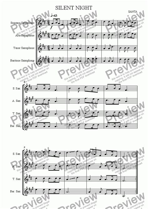 Silent Night Saxophone Quartet Download Sheet Music Pdf File