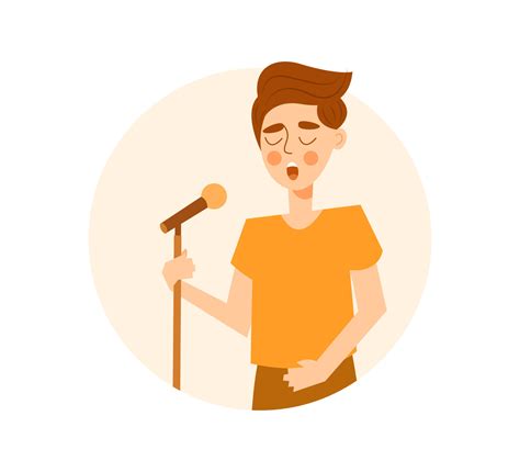 Young Guy Singing Song With Microphone Cute Flat Cartoon Vector