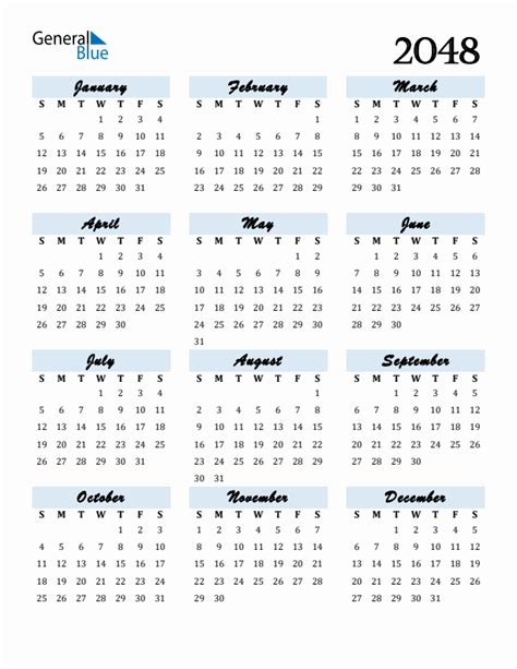 Free 2048 Calendars In Pdf Word Excel