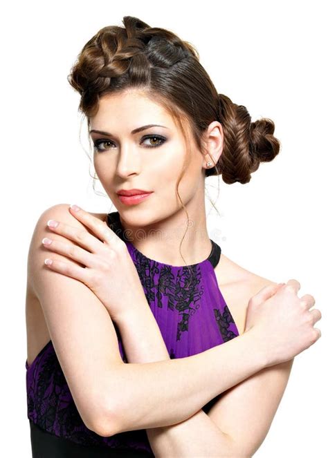 Beautiful Fashion Woman In Purple Long Dress Stock Image Image Of