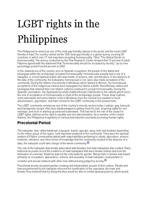 Lgbt Rights In The Philippines Pdf Same Sex Marriage Gender