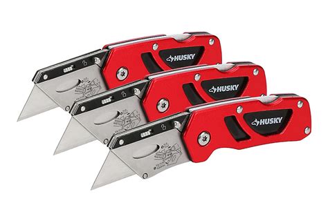 Husky Lock Back Compact Folding Utility Knife Set 3 Pack The Home