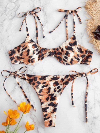 Leopard Tie Underwire Bikini Set