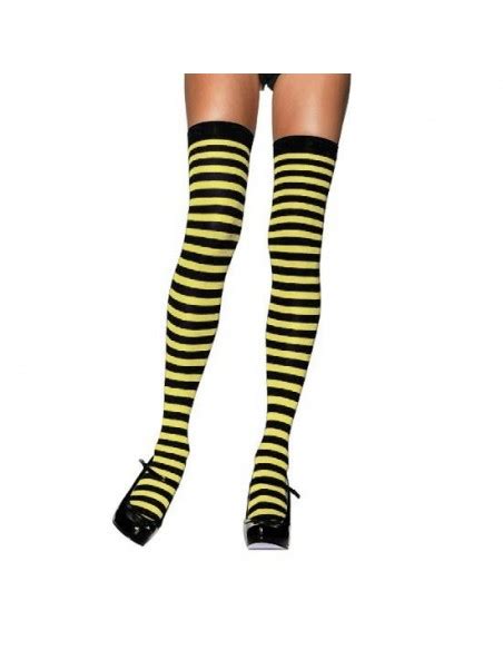 leg avenue nylon striped thigh highs black yellow