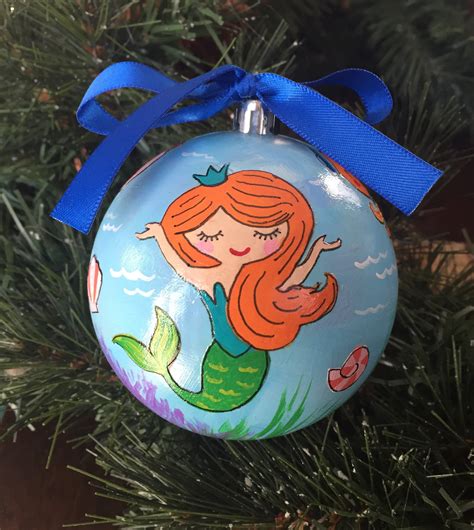 Personalized Hand Painted Mermaid Shatterproof Christmas Etsy