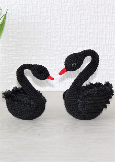 Crochet Swan Black Crocheted Swan Toy Stuffed Amigurumi Bird Ready To