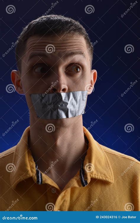 Man With Mouth Taped Shut Stock Photo Image Of Portrait 243024316