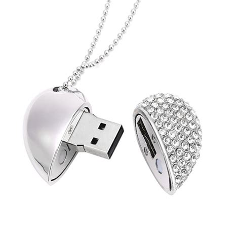 Jewelry Crystal Heart With Pendant Chain Usb Flash Drive 20 Necklace