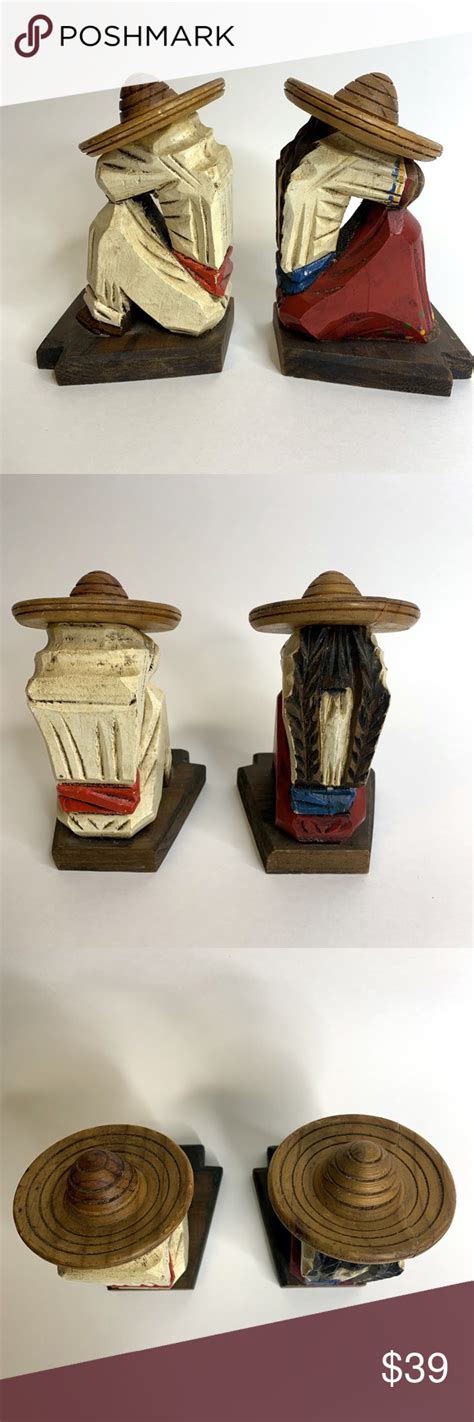 Bookends Wooden Carved Mexican Man Woman Siesta Carving Mexican