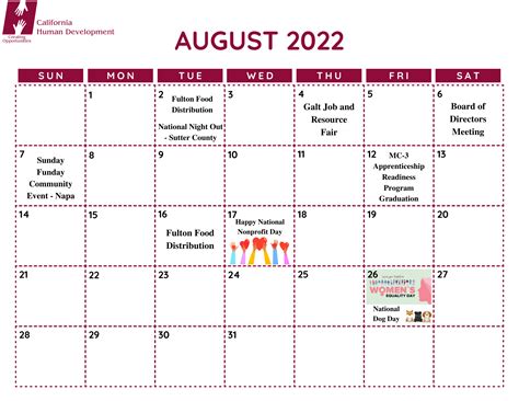 August Event Calendar California Human Development