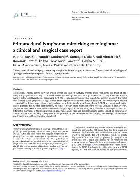 Pdf Primary Dural Lymphoma Mimicking Meningioma A Clinical And