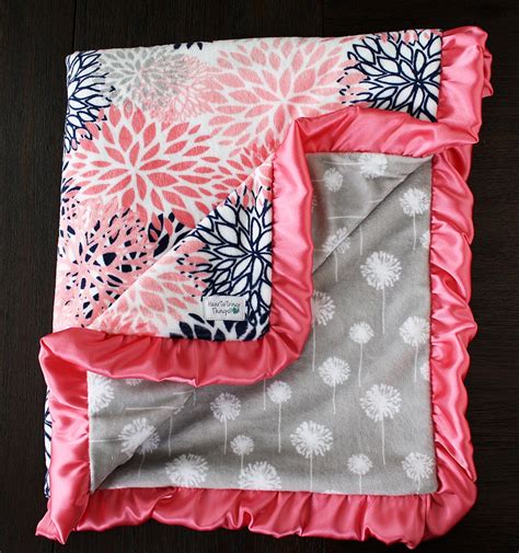 Minky Blanket Baby Girl Blanket Baby T Floral Coral And Etsy