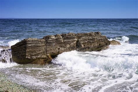 Seascape With A Rock In The Waves Stock Photo Image Of Abstract
