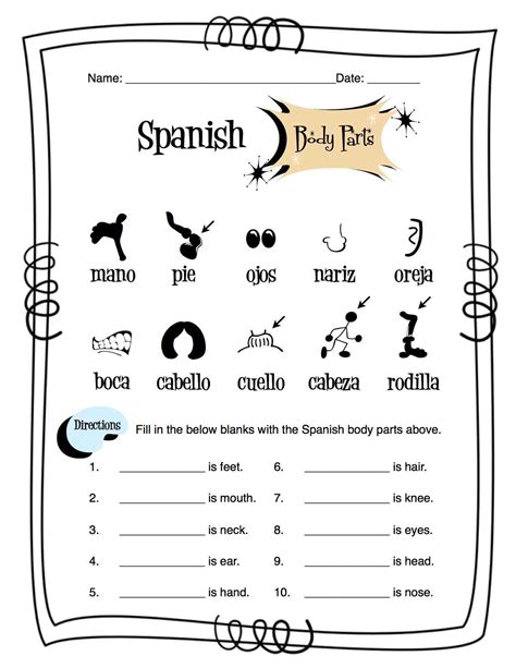 Parts Of The Body In Spanish Worksheet