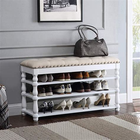 Furniture Storage Benches Entry Bench Shoe Rack Tier Shoe Bench With Cushion Shoe Organizer