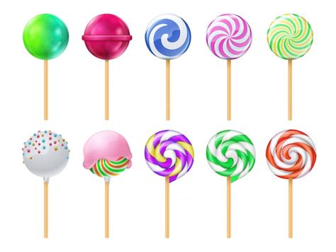 Premium Vector Dulce Lollipops Sweet Sugar Candy Stick Isolated Set