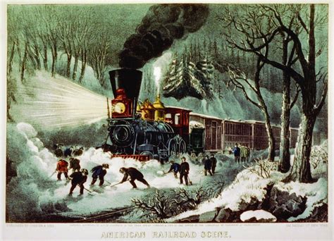 American Railroad Scene Snowbound Currier And Ives Art Train Art