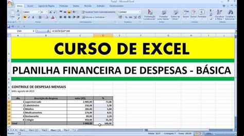 Curso de Excel PLANILHA FINANCEIRA DE DESPESAS BÁSICAS controle financeiro gastos pessoais YouTube