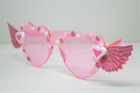Kawaii Heart Sunglasses One Of A Kind Glasses Strawberry Etsy Heart Sunglasses Kawaii