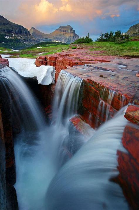 Glacier National Park Montana Usa Waterfall National Parks Places