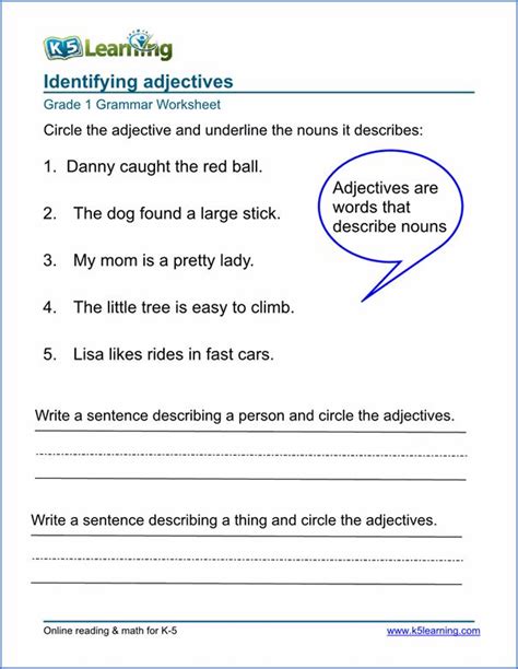 Free Printable Adjectives Worksheets For Grade 5
