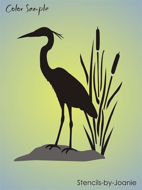 Wetland Bird Stencil 12 Tall Great Blue Heron Cattails Rustic Cabin