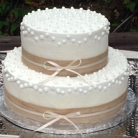 Rustic Buttercream Frosted Wedding Cake With Lace And Burlap Ribbon