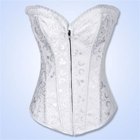 2020 embroidered feminine zipper front corset white sexy full steel boned corsets lace back