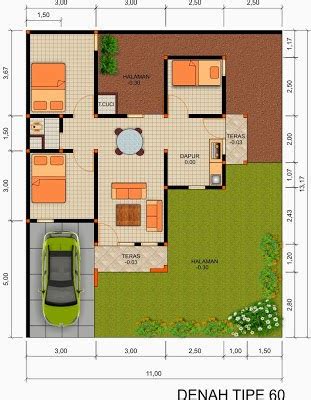 Rumah tipe ini bisa dikreasikan atau dikembangkan sesuai kebutuhan dengan beragam desain untuk 1 lantai maupun 2 lantai. Contoh Denah Dan Desain Rumah Minimalis Type 60 - BURANGIR.COM