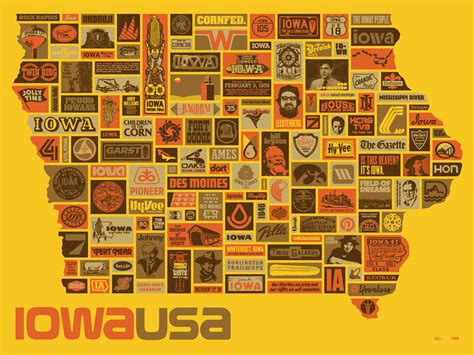Great Draplin Design Map Of Iconic Iowa Logos Iowa Draplin Design
