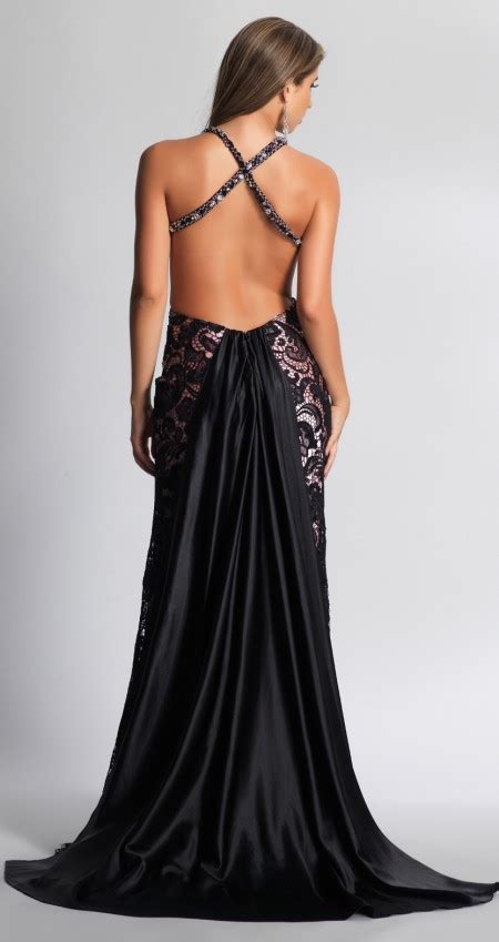 Black Lace Backless Halter Neck Evening Gown Prom Dress