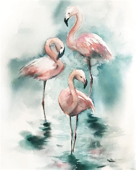 Flamingo Group Composition Painting Original Watercolor Etsy