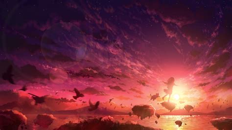 2048x1152 Anime Girl Into Sunset Hd Art 2048x1152 Resolution Wallpaper