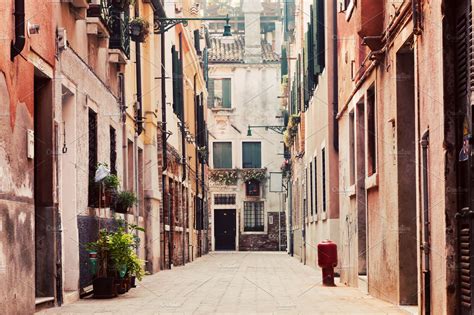 Narrow Old Street In Venice Italy High Quality Architecture Stock