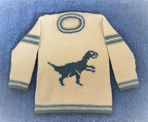 Hand Knitted Dinosaur Sweater For Age 2 3 Years Childs Knitted Jumper