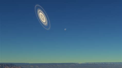 Artist's conception of the extrasolar ring system circling the young giant planet or brown dwarf j1407b. j1407 b's "rings" on Saturn (Moon for scale) : spaceengine