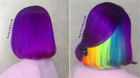 purple hair color with hidden rainbow layer turns heads on instagram allure