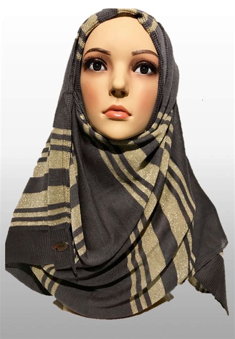 knitted instant hijab grey gold gli001 instant hijabs uk