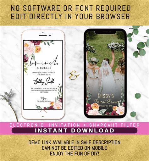 Electronic Invitation Wedding Invite Instant Download Etsy Uk